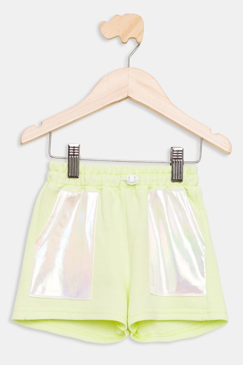 Shorts Infantil Metalizado Amarelo Neon Caedu 1-3 Anos