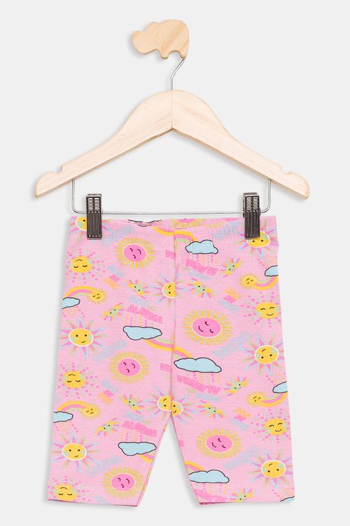 Ciclista Infantil em Ribana Estampada Rosa Claro Tam 1 a 3