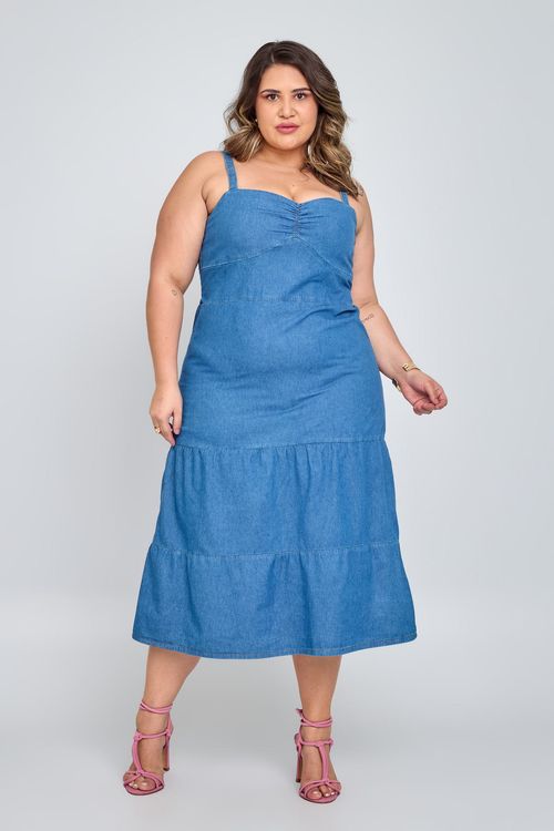 Vestido Jeans Feminino Feita Pra Mim Azul Médio