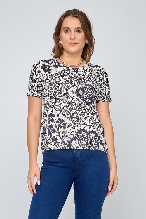 Blusa Feminina em Viscose Estampada Branca