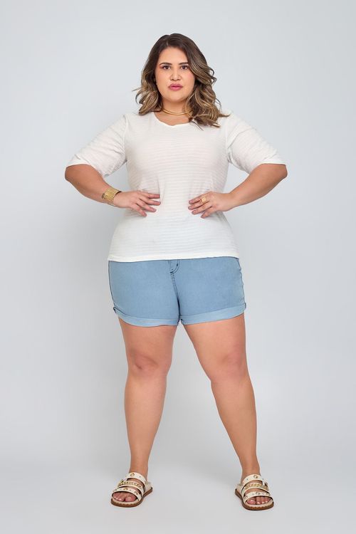 Short Jeans Feminino com Barra Dobrada Azul Claro
