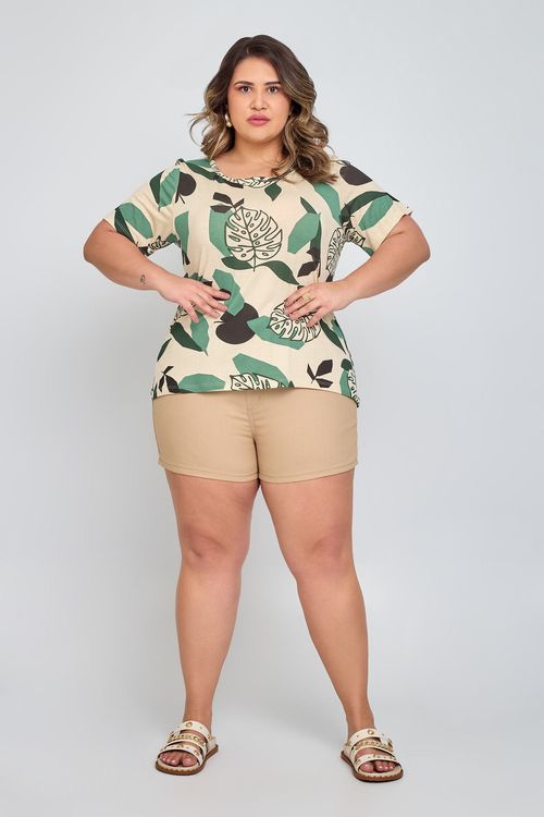 Short Feminino Caedu Plus Size Sarja Clochard Bege