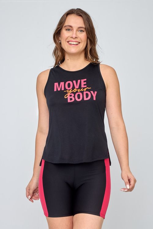 Regata Feminina Esportiva Estampada Preta