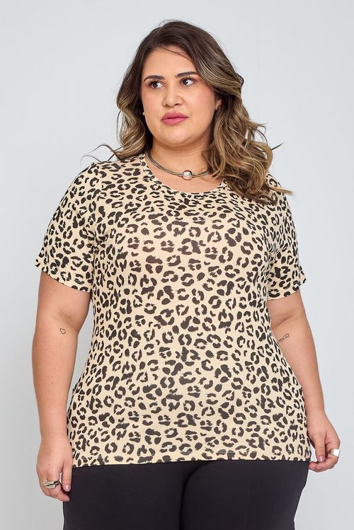 Blusa Feminina em Viscolycra Feita Pra Mim Oncinha Bege