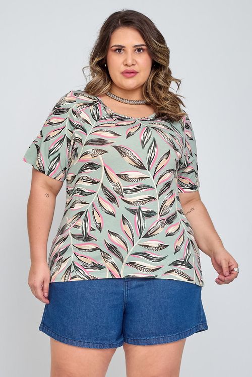 Blusa Feminina Caedu Plus Size Viscolycra Estampada Verde
