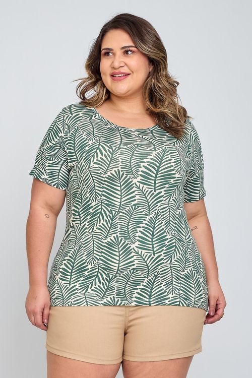 Blusa Feminina Plus Size Viscolycra Estampada Verde Claro