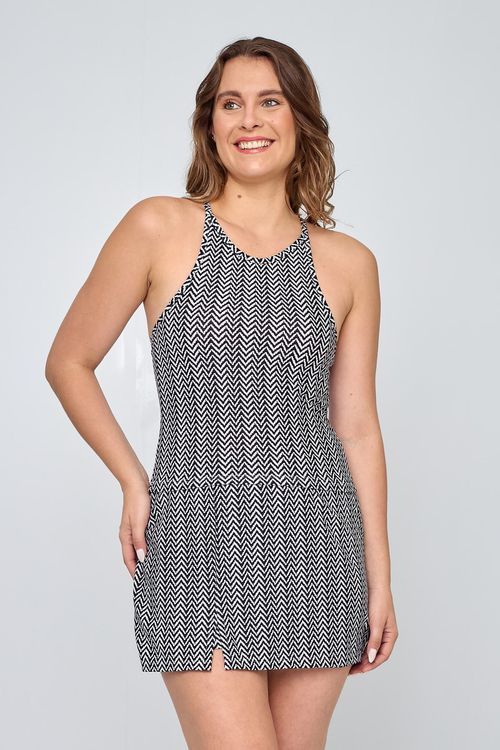 Top Feminino Frente Única Chevron Preto e Branco