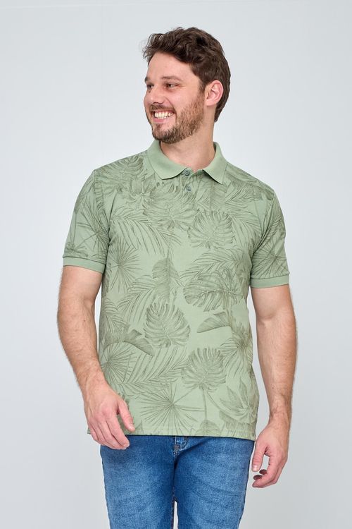 Polo Masculina Folhaem Casual Verde Médio