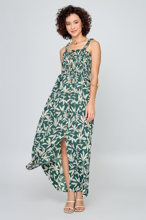 Vestido Longo Feminino Estampado Verde