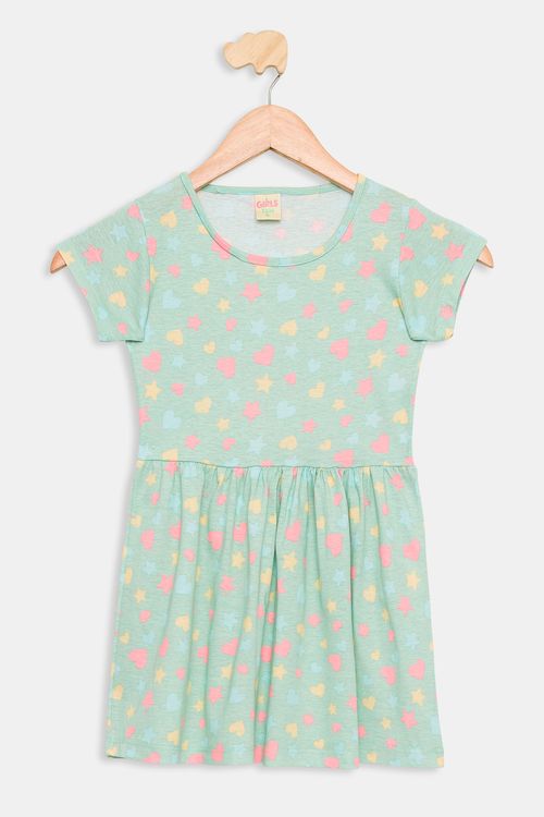 Vestido Infantil Caedu Corações Verde Claro 4-8 Anos