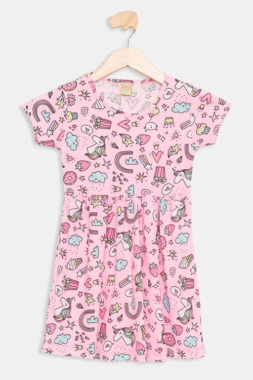 Vestido Infantil Unicórnio Rosa Caedu Algodão Conforto