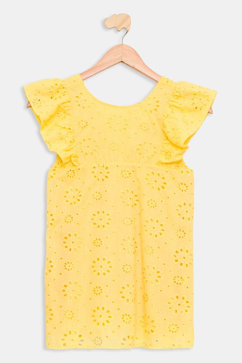 Vestido Infantil Caedu Laise Amarelo Broderie Floral
