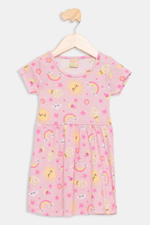 Vestido Infantil Estampado Rosa Claro Tam 1 a 3