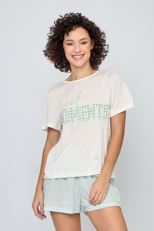 Pijama Feminino Estampado Off White