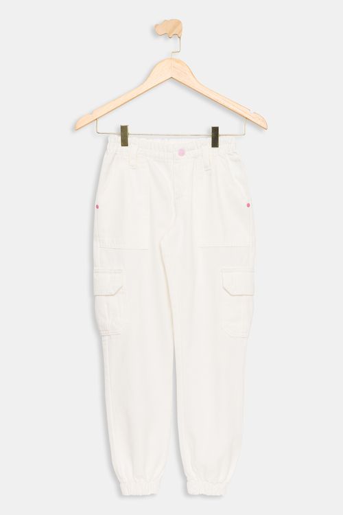 Calça Juvenil em Sarja Cargo Off White Tam 10 a 16