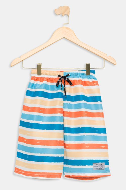 Bermuda Juvenil Listrada Azul e Laranja Tam 10 a 16