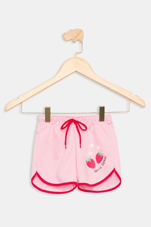 Shorts Infantil em Moletom Morangos Rosa Claro Tam 1 a 3