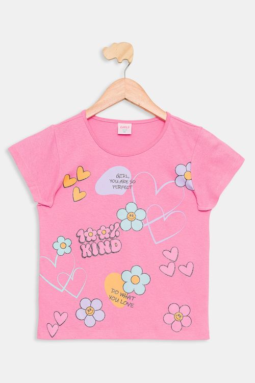 Blusa Juvenil Estampada Rosa Tam 10 a 16