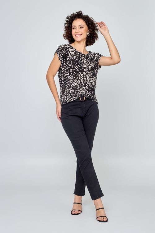 Calça Jeans Feminina Cigarette com Cinto Preta