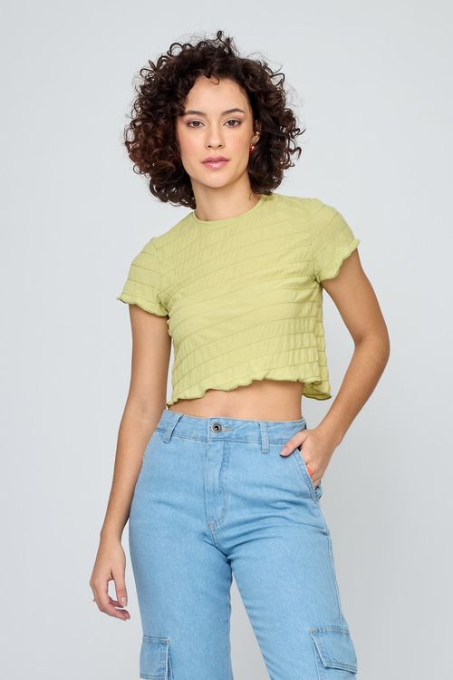 Blusa Cropped Feminina Texturizada Verde Médio Caedu