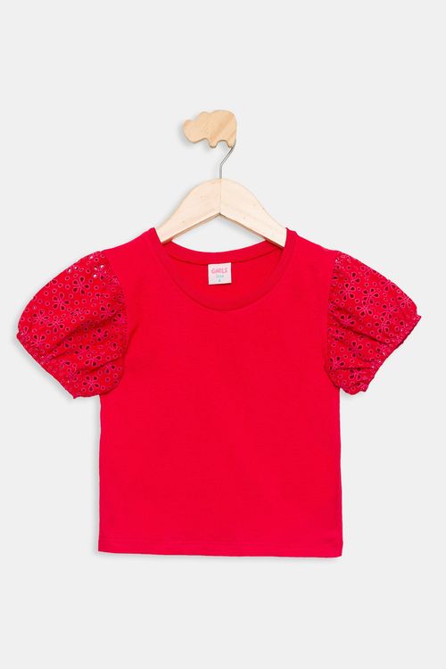 Blusa Infantil com Manga Bufante Vermelha Tam 4 a 8