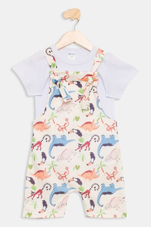 Conjunto Infantil Camiseta e Jardineira Floresta Branco Tam 1 a 3