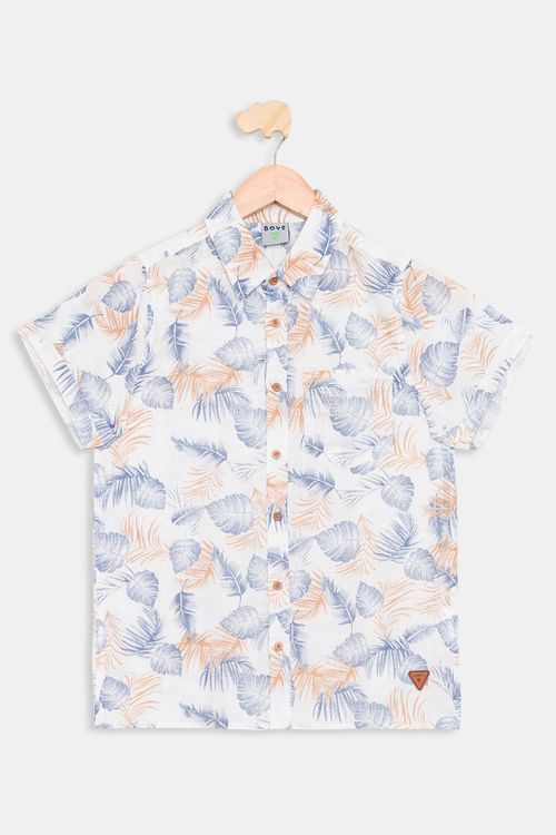 Camisa Infantil Caedu Folhagem Tropical Off White