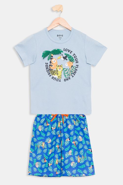 Conjunto Infantil Tropical Azul Claro Tam 4 a 8