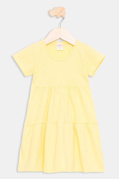 Vestido Infantil com Brilhos Amarelo Tam 1 a 3