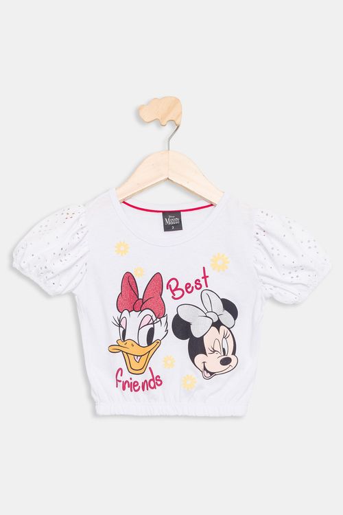 Blusa Infantil Minnie e Margarida Branca Tam 1 a 3