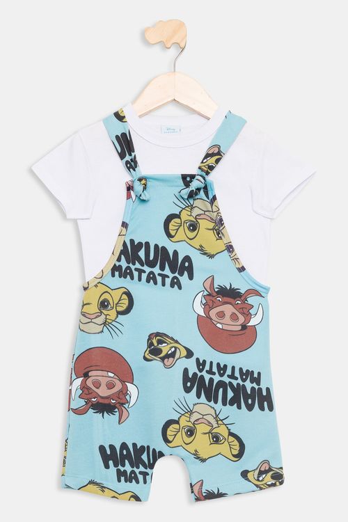 Conjunto Jardineira e Camiseta Rei Leão Caedu Azul 1-3 Anos