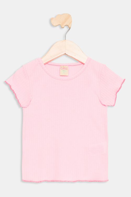 Blusa Infantil em Ribana Rosa Claro Tam 1 a 3