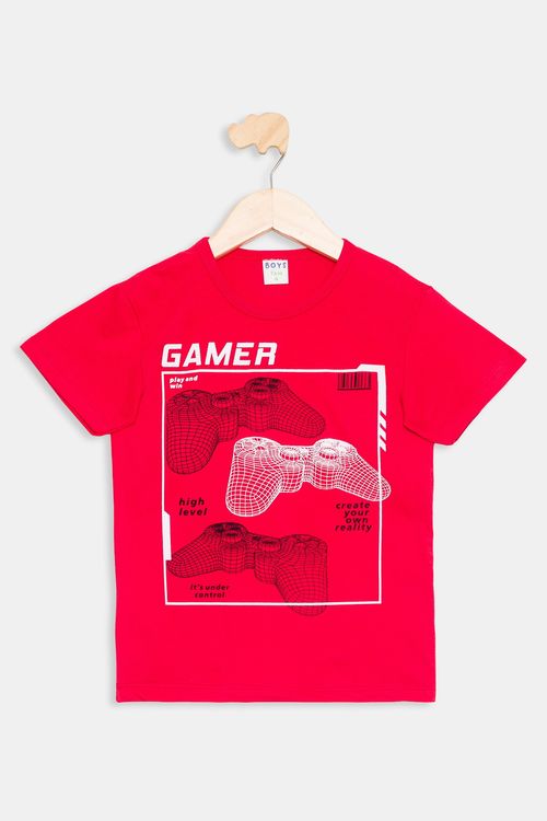 Camiseta Infantil Gamer Vermelha Tam 4 a 8