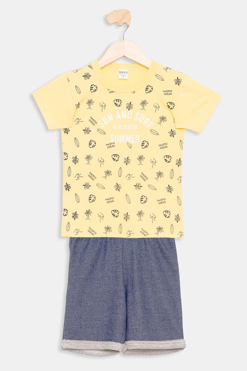 Conjunto Infantil Surf Amarelo Vibrante e Azul Caedu