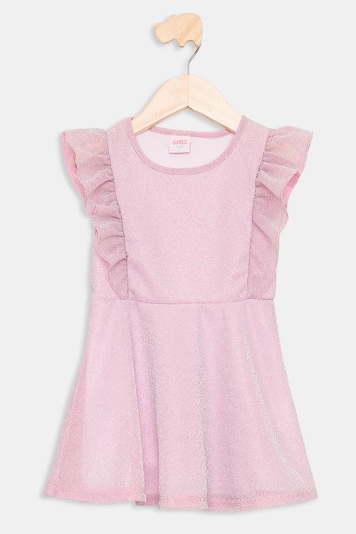 Vestido Infantil Metálico Rosa Claro Tam 1 a 3