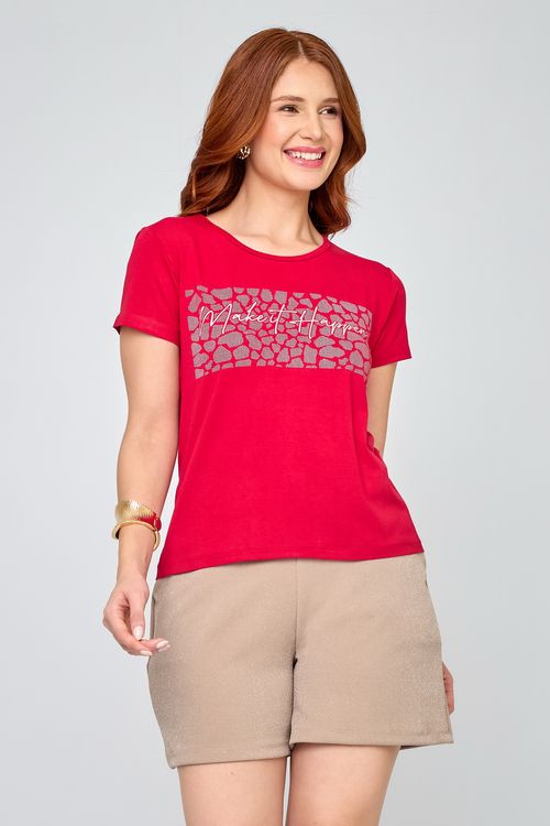 Blusa Feminina em Viscose Estampada Vermelha