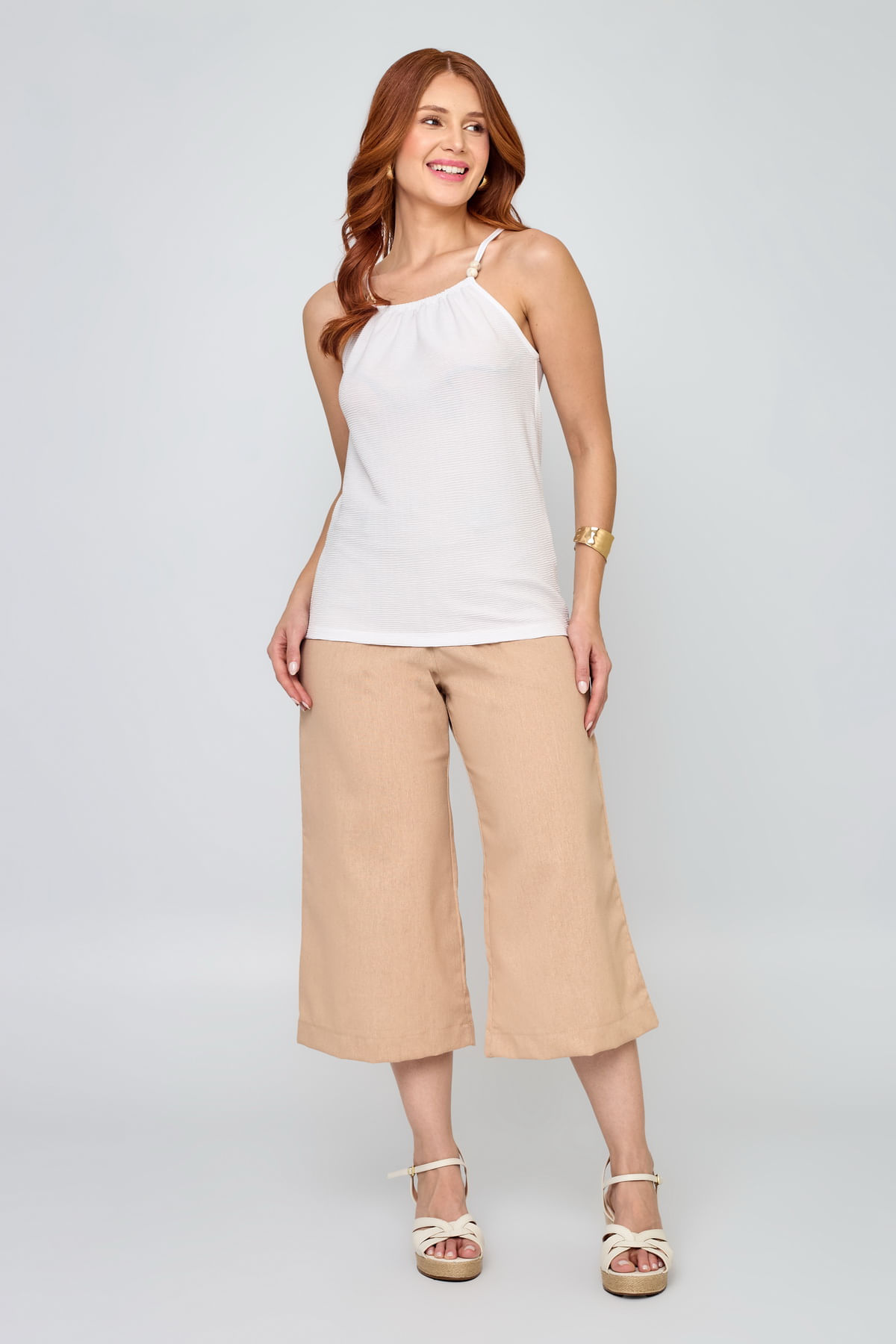 Calça Feminina Caedu Linho Bege: Elegância e Conforto - imagem 1