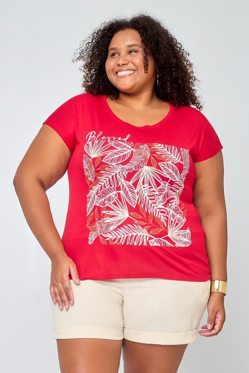 Blusa Feminina em Viscose Feita Pra Mim Folhas Vermelha