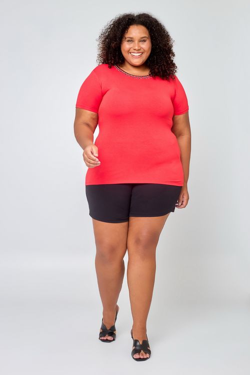 Short Feminino Plus Size Casual Preto Caedu Crepe