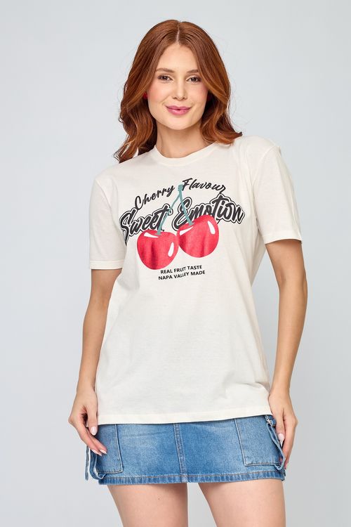 Camiseta Feminina Oversize Cerejas Off White