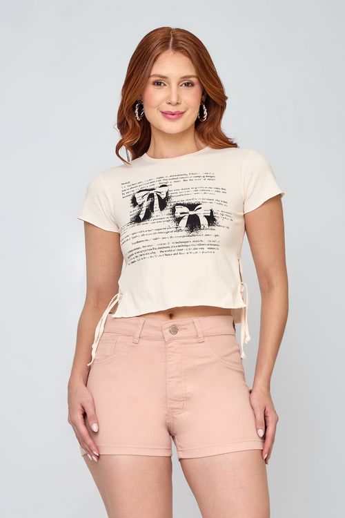 Blusa Cropped Feminina Estampada Off White