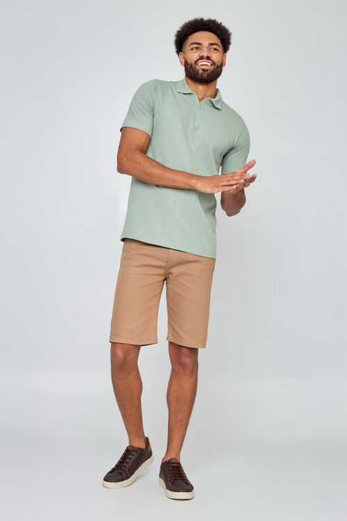 Bermuda Masculina Caedu Sarja Bege Caqui com Cordão