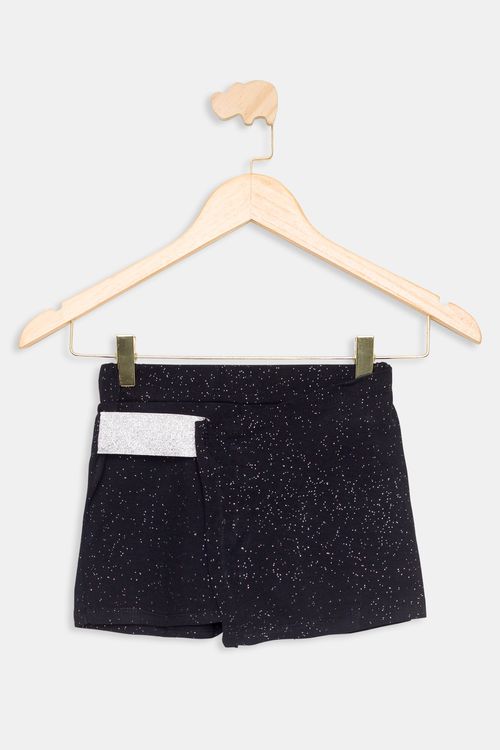 Short Saia Infantil com Glitter Preto Tam 10 a 16