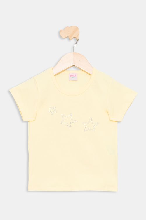 Blusa Infantil Meninas Strass Cotton Amarela Tam 4 a 8