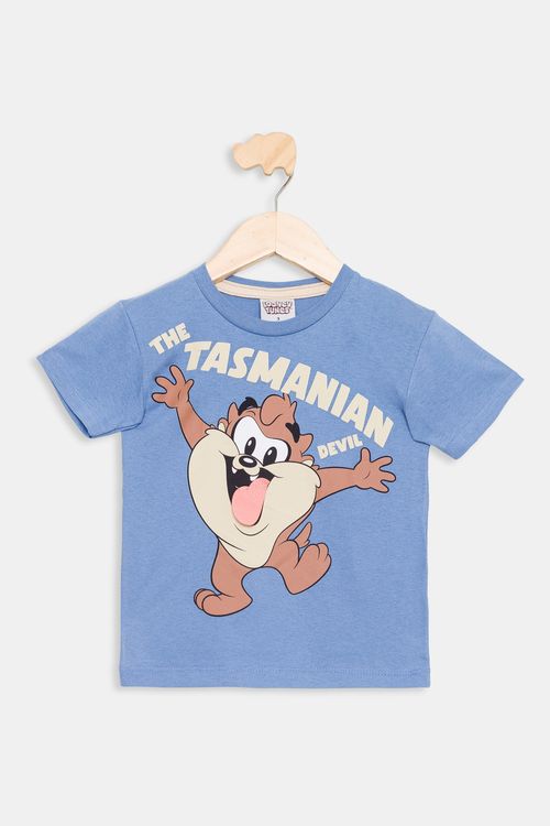 Camiseta Infantil Taz Azul Médio Tam 1 a 3