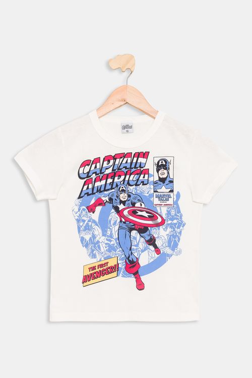 Camiseta Infantil Capitão América Off White Tam 4 a 10