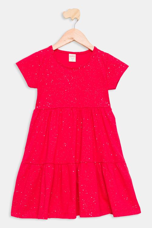 Vestido Infantil Caedu Glitter Vermelho Tam 4-8 Anos