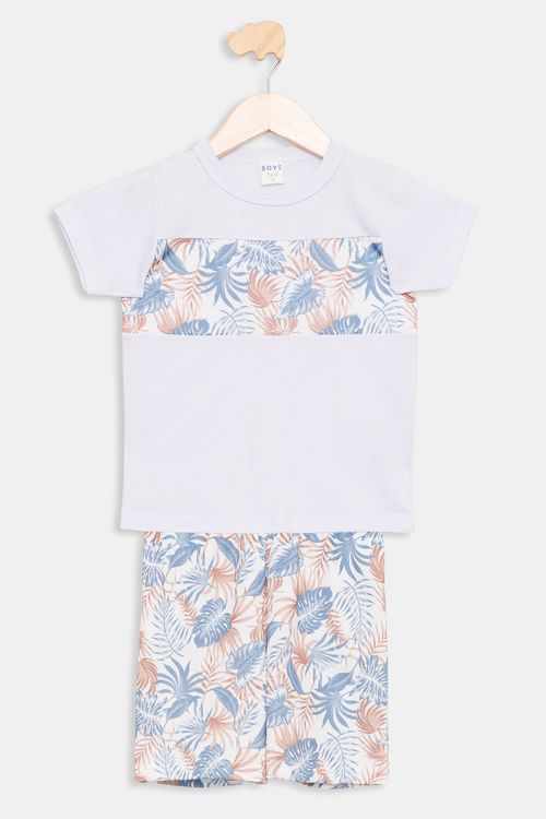 Conjunto Infantil Caedu Branco Folhagem Tropical Algodão 1-3
