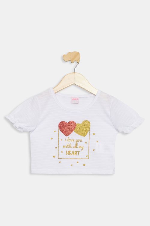 Blusa Infantil Coração Branca Tam 4 a 8