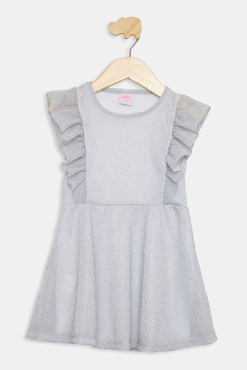 Vestido Festa Infantil Prata Metálico Caedu 1-3 Anos